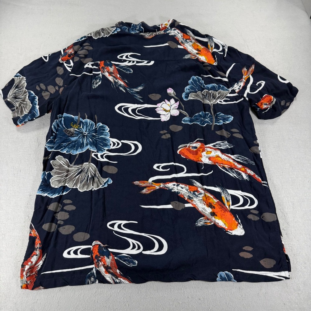 Urban Outfitters Koi Fish Shirt Navy‎ Viscose Camp Collar Mens XL
